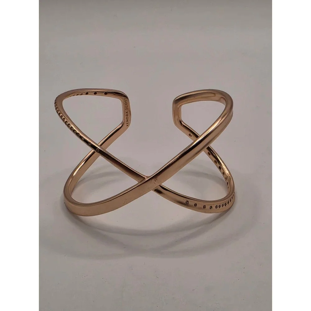 Kendra Scott Candice Rose Gold Crisscross Pave Cuff Bracelet Statement Jewelry
